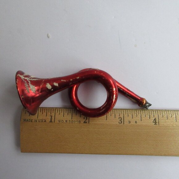 2 Hand Blown Glass Christmas Ornament Trumpet French Horn Bugle Vtg Missing Cap - Picture 13 of 16